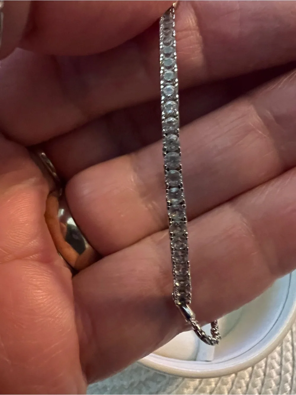 925 P*M GENUINE WHITE TOPAZ GEMSTONE BOLO TENNIS BAR BRACELET